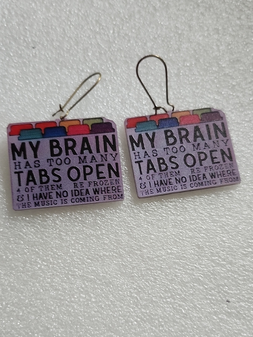 Hand Crafted Purple and Black 'My Brain Has Too Many Tabs Open' Earrings